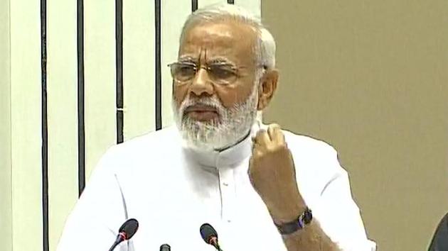 PM Narendra Modi speaks on the occasion of Basava Jayanti at Vigyan Bhavan in New Delhi.(Photo: ANI/Twitter)