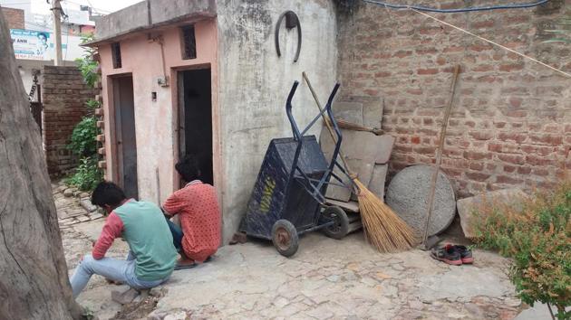 The two sons of the murdered woman in Kanjhawala on Saturday. (HT Photo)