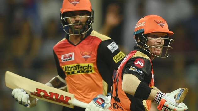 Sunrisers Hyderabad cricketer Shikhar Dhawan (left) and captain David Warner are a formidable opening pair and their partnerships at the start of the innings have been crucial for the team’s success in the Indian Premier League (IPL), including the match against Kings XI Punjab in Mohali on Friday.(AFP)