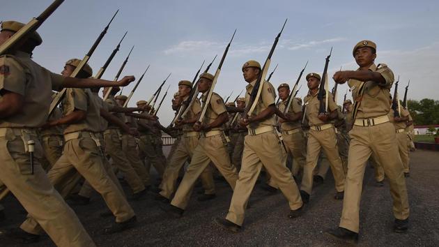 The parade was attended by Delhi Police Commissioner Amulya Patnaik and other senior officers of Delhi Police. (Raj K Raj/HT PHOTO)