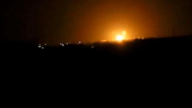 An image taken from a video posted on a social media website shows explosions and rising flames in Damascus.(REUTERS) An image taken from a video posted on a social media website shows explosions and rising flames in Damascus.(REUTERS)