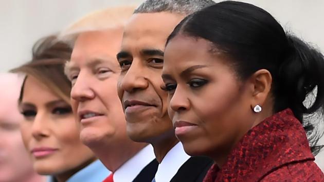 (FILES) L-R: First Lady Melania Trump, President Donald Trump,former President Barack Obama, Michelle Obama at the US Capitol after inauguration ceremonies at the in Washington, DC, on January 20, 2017. (AFP)