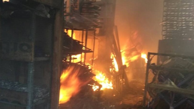 Fire raging at Daman Enterprises on Gill Road, Ludhiana, on Sunday.(Photo: ANI)