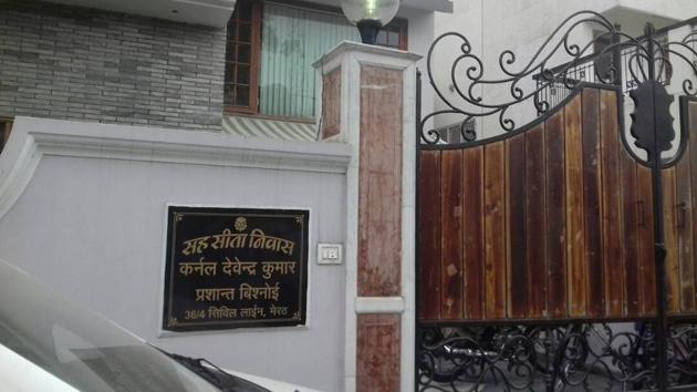 The entrance to retired colonel Devendra Kumar’s house in Civil Lines area.(HT Photo)
