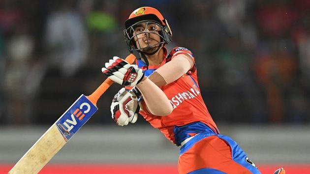 Gujarat Lions opener Ishan Kishan in action during the Indian Premier League (IPL) match against Mumbai Indians in Rajkot on Saturday.(AFP)