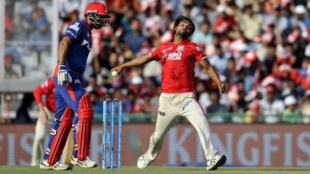 After opting to field, Kings XI Punjab were given a great start by Sandeep Sharma. He dismissed Sam Billings in the first over. (Ravi Kumar/Hindustan Times)
