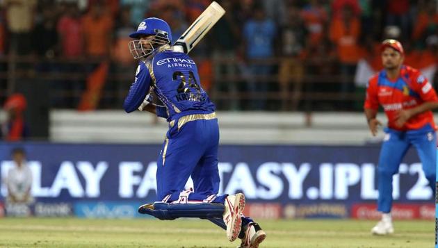 Krunal Pandya hit a six off the first ball and it seemed Rohit Sharma’s men would get past the finishing line pretty easily. (BCCI ) Krunal Pandya hit a six off the first ball and it seemed Rohit Sharma’s men would get past the finishing line pretty easily. (BCCI )