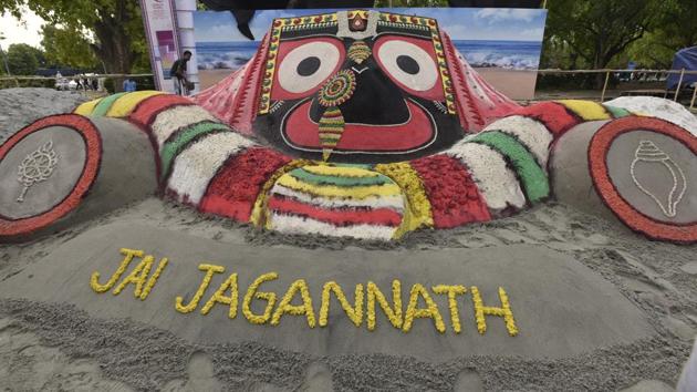 Sand sculpture of lord Jagannath Dham seen during the event at India gate lawn. One of the main attractions will be sand artist Sudarsan Pattnaik’s live sand art show on April 29 and 30. (Raj K Raj/HT PHOTO) Sand sculpture of lord Jagannath Dham seen during the event at India gate lawn. One of the main attractions will be sand artist Sudarsan Pattnaik’s live sand art show on April 29 and 30. (Raj K Raj/HT PHOTO)