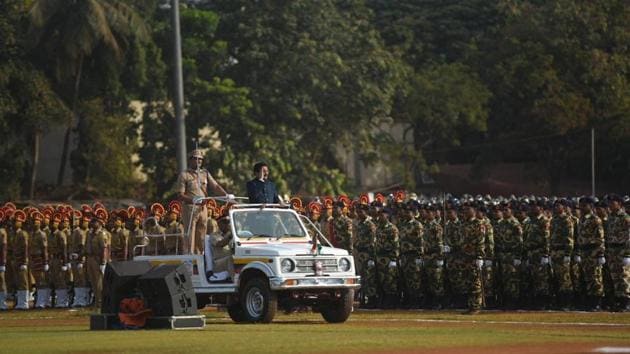 The Maharashtra Day parade at Shivaji Park in Mumbai.(Pratik Chorge)