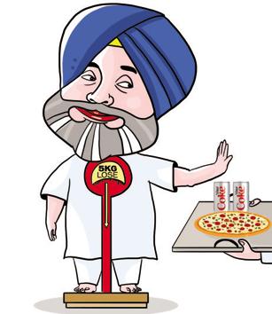 Having lost five kilograms in as many weeks, he wants to shed more. Sukhbir, as per his aides, has been so fond of diet coke and pizzas that even his party’s jathedars used to arrange junk food for him in far-flung areas of the state.(Illustration by Daljeet Kaur Sandgu/HT Photo)