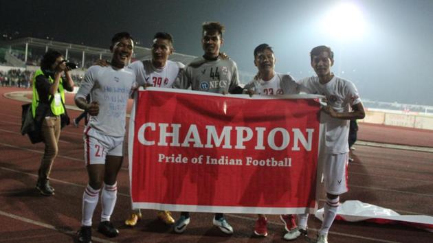 The writing’s on the wall, on the banner rather, as Aizawl FC sealed the I-League crown to make Indian football history. (AIFF) 