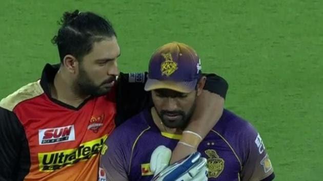 Yuvraj Singh had a word with Robin Uthappa after the batsman got into a clash with Siddarth Kaul in the 2017 Indian Premier League clash between Sunrisers Hyderabad and Kolkata Knight Riders. (IPL) Yuvraj Singh had a word with Robin Uthappa after the batsman got into a clash with Siddarth Kaul in the 2017 Indian Premier League clash between Sunrisers Hyderabad and Kolkata Knight Riders. (IPL)
