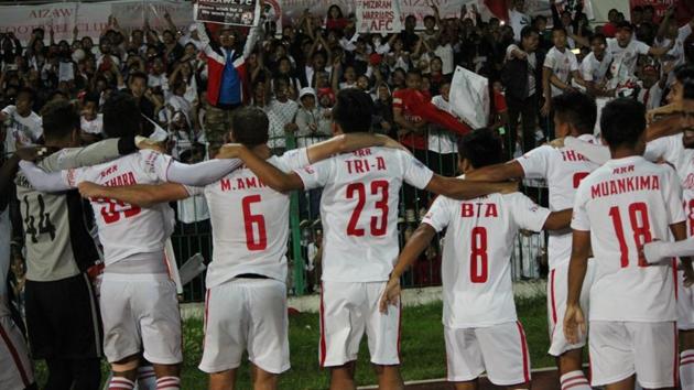 AIzawl FC players salute their fans, who were a constant driving force through the I-League season that saw them remain unbeaten in their home matches. (AIFF) 