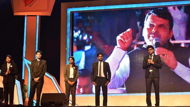Students present their idea to transform the state at the event on Monday. (Pratham Gokhale/HT Photo)