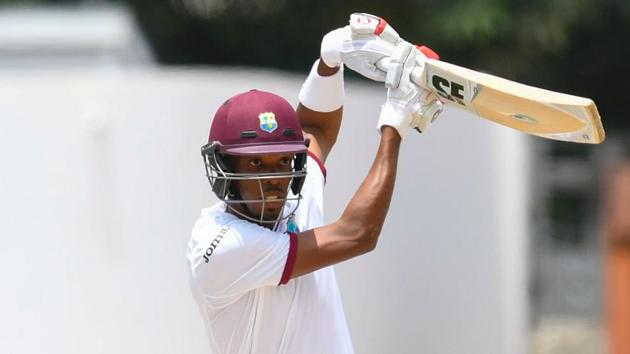 Roston Chase of the West Indies hits a boundary during Day 1 of the 2nd Test match between West Indies cricket team and Pakistan cricket team at Kensington Oval, Bridgetown, Barbados, on Sunday.(AFP)