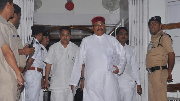Cabinet minister Satpal Maharaj arrives at the assembly in Dehradun on Monday. (Vinay Santosh Kumar/HT Photo) Cabinet minister Satpal Maharaj arrives at the assembly in Dehradun on Monday. (Vinay Santosh Kumar/HT Photo)