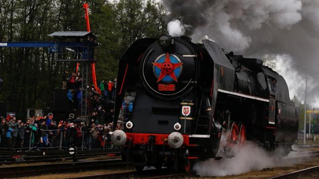 Steam engine from Czech Republic rides during the 24th Steam Engine Parade at the roundhouse in Wolsztyn, Poland . (REUTERS)