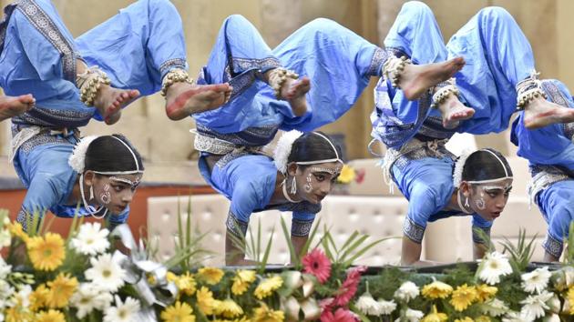 Dance and music shows on Odisha’s various traditional folk, Odissi, fusion, contemporary forms are performed by eminent artists in the evening during the three-day event. (Raj K Raj/HT PHOTO) 