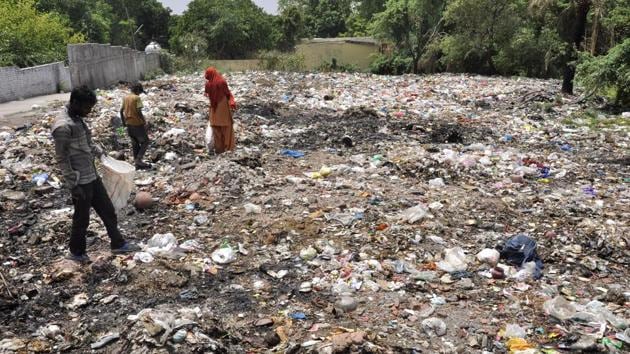 Illegal dumping ground in Saini Mohalla in Pinjore.(Sant Arora/HT Photo) Illegal dumping ground in Saini Mohalla in Pinjore.(Sant Arora/HT Photo)