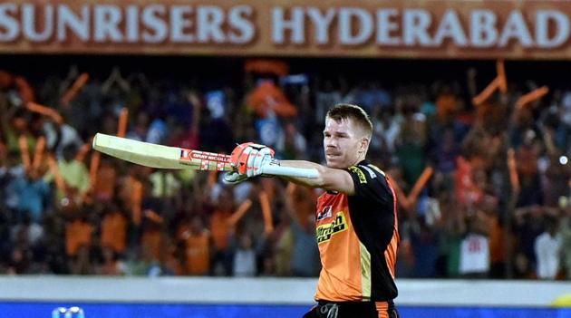 Sunrisers Hyderabad captain David Warner celebrates his century during their IPL 2017 match against Kolkata Knight Riders in Hyderabad on Sunday. (PTI) Sunrisers Hyderabad captain David Warner celebrates his century during their IPL 2017 match against Kolkata Knight Riders in Hyderabad on Sunday. (PTI)