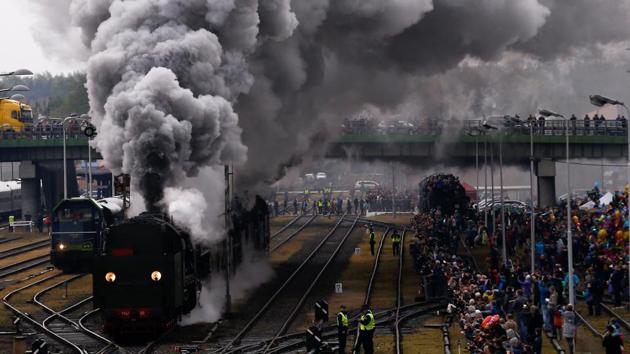 Steam engines ride during the 24th Steam Engine Parade in Wolsztyn, Poland. (Kacper Pempel / REUTERS)