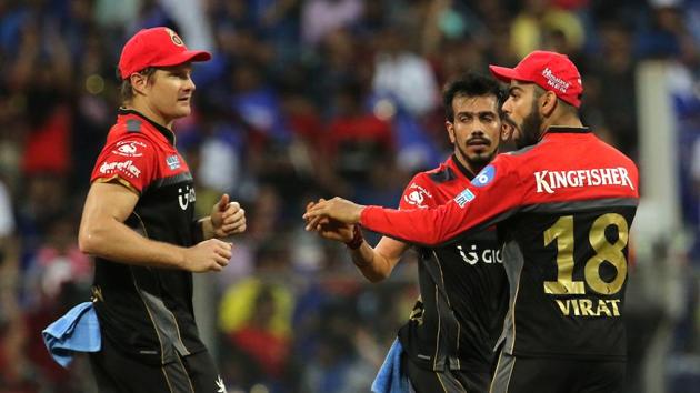 Chahal also joined the party as he removed Kieron Pollard in the 13th over, leaving Mumbai Indians struggling at 98/4. (BCCI ) Chahal also joined the party as he removed Kieron Pollard in the 13th over, leaving Mumbai Indians struggling at 98/4. (BCCI )