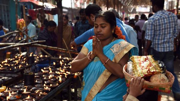 Thakurani Yatra of Berhampur in Ganjam district is one of the biggest festivals of Odisha. Celebrated with all pomp and gaiety once in two years, the month-long festival marks the journey of Goddess Budhi Thakurani, presiding deity of the Silk City, is taken to her temporary abode at Desibehera street. During the festival, people move around the streets dressed as mythological characters. (Arabinda Mahapatra / HT Photo)
