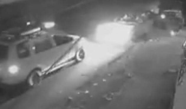 CCTV footage shows a PCR van (left) intercepts a car in which five burglars were trying to flee after a failed attempt at a Patanjali store.(CCTV grab) CCTV footage shows a PCR van (left) intercepts a car in which five burglars were trying to flee after a failed attempt at a Patanjali store.(CCTV grab)
