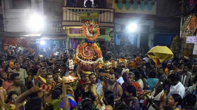 Large number of devotees witnessed the Ghata Parikrama (soul procession) of Maa Bhudhi Thakurani . The biannual extravaganza is basically the festival of the local weaver community, known as Devangiris.