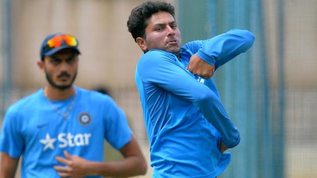 Kuldeep Yadav bowls in the nets during a practice session prior to the second Test match between India and Australia at The M. Chinnaswamy Stadium in Bangalore on March 2, 2017. Kuldeep Yadav is currently playing for Kolkata Knight Riders in the Indian Premier League(AFP)