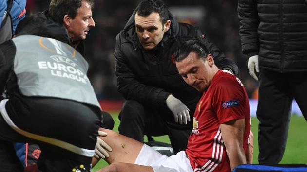 Zlatan Ibrahimovic’s had sustained knee ligament damage during Manchester United’s Europa League quarter-final win over Anderlecht last month.(AFP) Zlatan Ibrahimovic’s had sustained knee ligament damage during Manchester United’s Europa League quarter-final win over Anderlecht last month.(AFP)