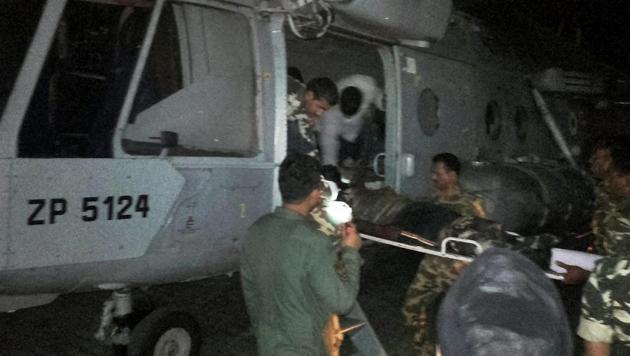 Injured CRPF soldiers being airlifted to Raipur by an IAF chopper for treatment following a Maoist attack in Sukma district.(PTI File Photo) Injured CRPF soldiers being airlifted to Raipur by an IAF chopper for treatment following a Maoist attack in Sukma district.(PTI File Photo)