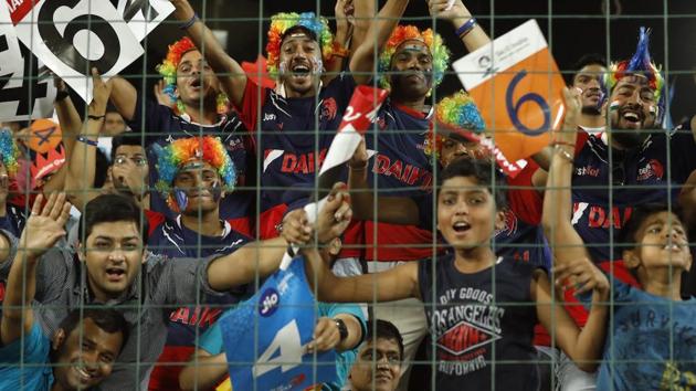 Fans during the IPL 2017 match between Delhi Daredevils and Kings XI Punjab at Feroz Shah Kotla in Delhi on April 15. Delhi Daredevils are eighth and last in the IPL points table(BCCI)