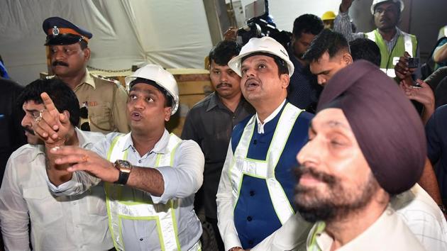 The CM has been tracking the progress of three Metro lines that are under-construction currently. He called the placing of the first girder for Metro 7 a “historic moment”. (Pratham Gokhale/HT Photo)