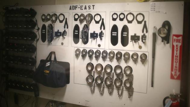 Handcuffs for employees to use are seen at the entrance of the Adelanto immigration detention center, which is run by the Geo Group Inc (GEO.N), in Adelanto, California, U.S. (Lucy Nicholson /Reuters)