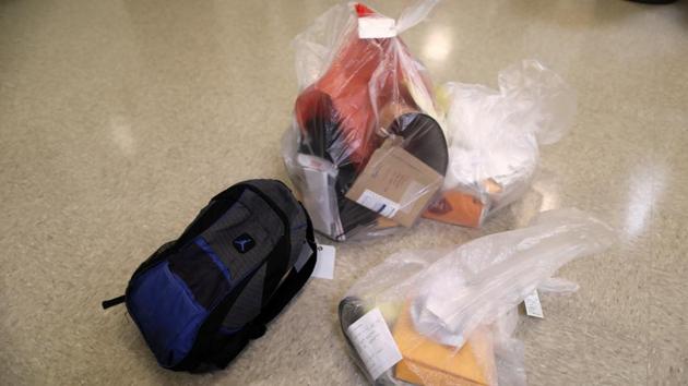 ICE detainee possessions are seen in the intake area at the Adelanto immigration detention center. (Lucy Nicholson /Reuters)