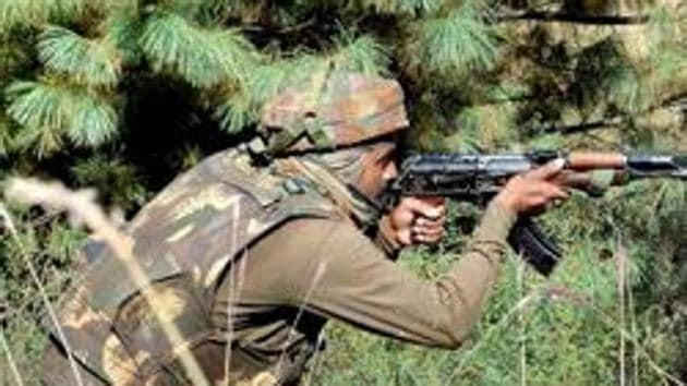 Soldier takes position during an encounter with militants in Keran sector of Jammu and Kashmir.(PTI File Photo)