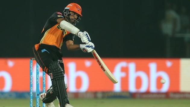 Shikhar Dhawan of Sunrisers Hyderabad drives during their IPL match against Delhi Daredevils. Together, Warner and Dhawan raised 53 runs for the opening stand. (BCCI)