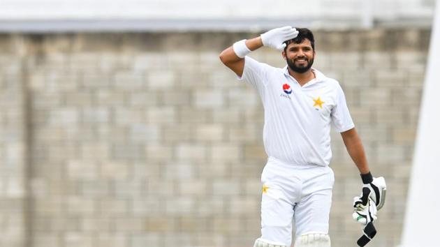Azhar Ali of Pakistan cricket team celebrates after completing his century during Day 3 of the 2nd Test against West Indies cricket team at Kensington Oval, Bridgetown, Barbados, on Tuesday. Get cricket score of West Indies vs Pakistan, 2nd Test, Day 3 here.(AFP) Azhar Ali of Pakistan cricket team celebrates after completing his century during Day 3 of the 2nd Test against West Indies cricket team at Kensington Oval, Bridgetown, Barbados, on Tuesday. Get cricket score of West Indies vs Pakistan, 2nd Test, Day 3 here.(AFP)