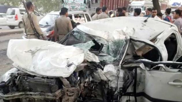 The incident took place around 6pm when the Swift car was heading from Meerut towards Ghaziabad and the driver lost balance. The car skidded, jumped over the low dividers and hit a private bus coming from the opposite direction on the other side of the road. The incident took place around 6pm when the Swift car was heading from Meerut towards Ghaziabad and the driver lost balance. The car skidded, jumped over the low dividers and hit a private bus coming from the opposite direction on the other side of the road.