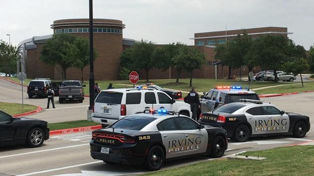 Officers work at a shooting scene on the North Lake College campus in Irving, Texas, Wednesday, May 3, 2017. The situation prompted a lockdown at the school in the Dallas suburb.(AP Photo)