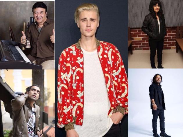 The Indian music industry is divided over pop star Justin Bieber’s demands for his maiden India concert. Clockwise from bottom left: Jubin Nautiyal, Anu Malik, Justin Bieber, Jasleen Royal, and Kailash Kher. The Indian music industry is divided over pop star Justin Bieber’s demands for his maiden India concert. Clockwise from bottom left: Jubin Nautiyal, Anu Malik, Justin Bieber, Jasleen Royal, and Kailash Kher.