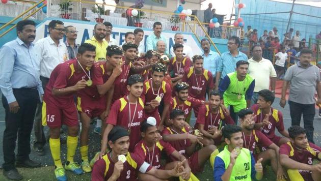 The triumphant Punjab team players pose with their medals after winning the Junior National Football Championship. (HT Photo) The triumphant Punjab team players pose with their medals after winning the Junior National Football Championship. (HT Photo)