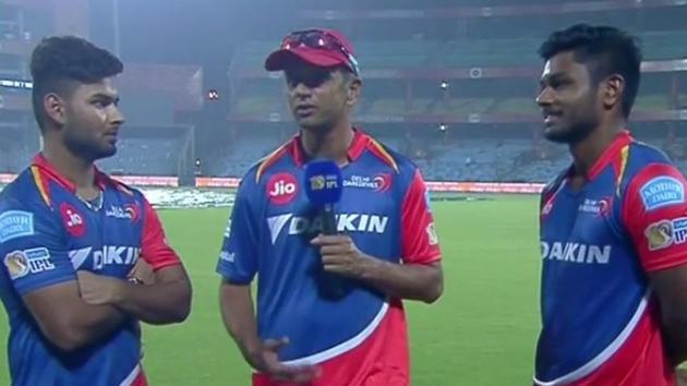 “I’m glad they haven’t been watching too many videos of me batting when we need 208 in 20 overs,” Rahul Dravid joked during his discussion with Delhi Daredevils players Rishabh Pant and Sanju Samson.(iplt20.com/video screenshot) “I’m glad they haven’t been watching too many videos of me batting when we need 208 in 20 overs,” Rahul Dravid joked during his discussion with Delhi Daredevils players Rishabh Pant and Sanju Samson.(iplt20.com/video screenshot)