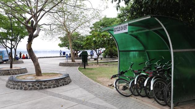 Cycles available on rent at Sukhna Lake. (Keshav Singh/HT Photo) Cycles available on rent at Sukhna Lake. (Keshav Singh/HT Photo)
