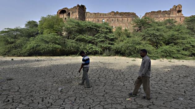 The Delhi Tourism and Transport Development authority (DTTDC) was unable to renew its agreement with the Archaeological Survey of India and as a result, the land has dried up and caused lateral spreading of the land. (Raj K Raj/HT PHOTO)