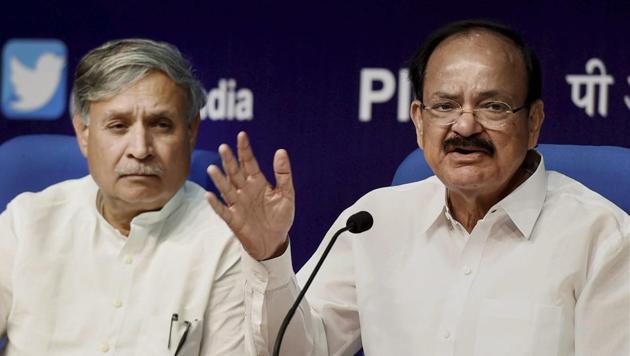 Union minister M Venkaiah Naidu addresses a press conference in New Delhi along with his deputy Rao Inderjit Singh. (PTI) Union minister M Venkaiah Naidu addresses a press conference in New Delhi along with his deputy Rao Inderjit Singh. (PTI)