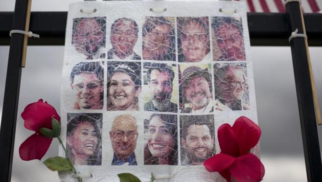A faded photo collage shows images of the 14 victims killed in the December 2, 2015, San Bernardino terror attack. (AP) A faded photo collage shows images of the 14 victims killed in the December 2, 2015, San Bernardino terror attack. (AP)