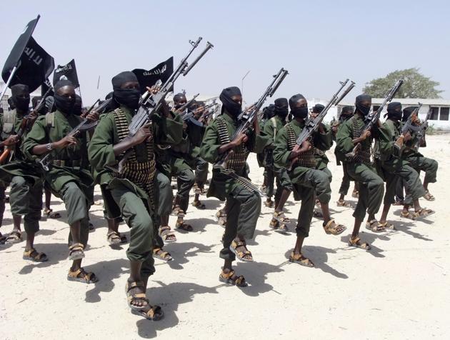 File photo of al-Shabaab fighters performing military exercises in Somalia. (AP) File photo of al-Shabaab fighters performing military exercises in Somalia. (AP)
