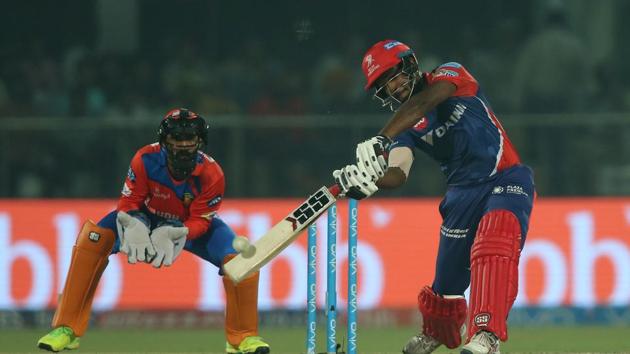Sanju Samson of Delhi Daredevils hits over the top for a six during the 2017 Indian Premier League match against Gujarat Lions at the Feroz Shah Kotla in Delhi on Thursday. (BCCI) Sanju Samson of Delhi Daredevils hits over the top for a six during the 2017 Indian Premier League match against Gujarat Lions at the Feroz Shah Kotla in Delhi on Thursday. (BCCI)